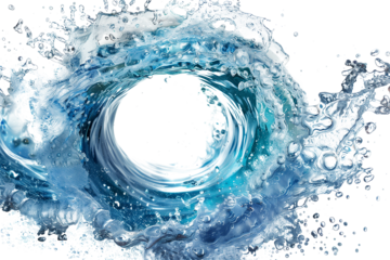 Blue whirlpool with splashes isolated on transparent background