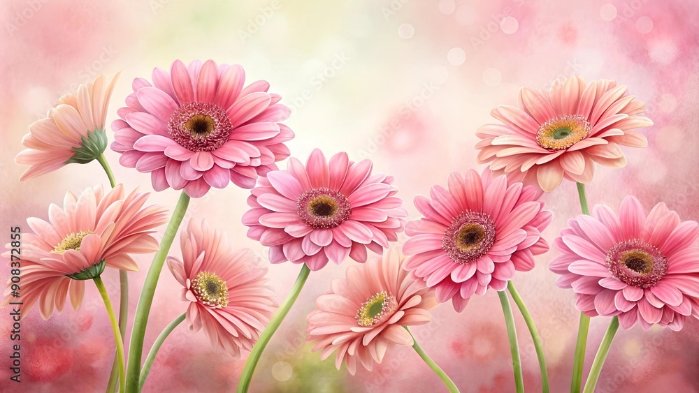 Wall mural Delicate Pink Gerber Daisies in a Watercolor Wash  Generative AI