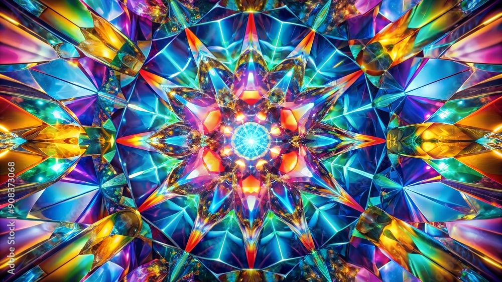 Poster chromatic echoes: reflections of light in a prismatic mirror generative ai