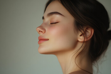 A close up of a girl's face with her eyes closed