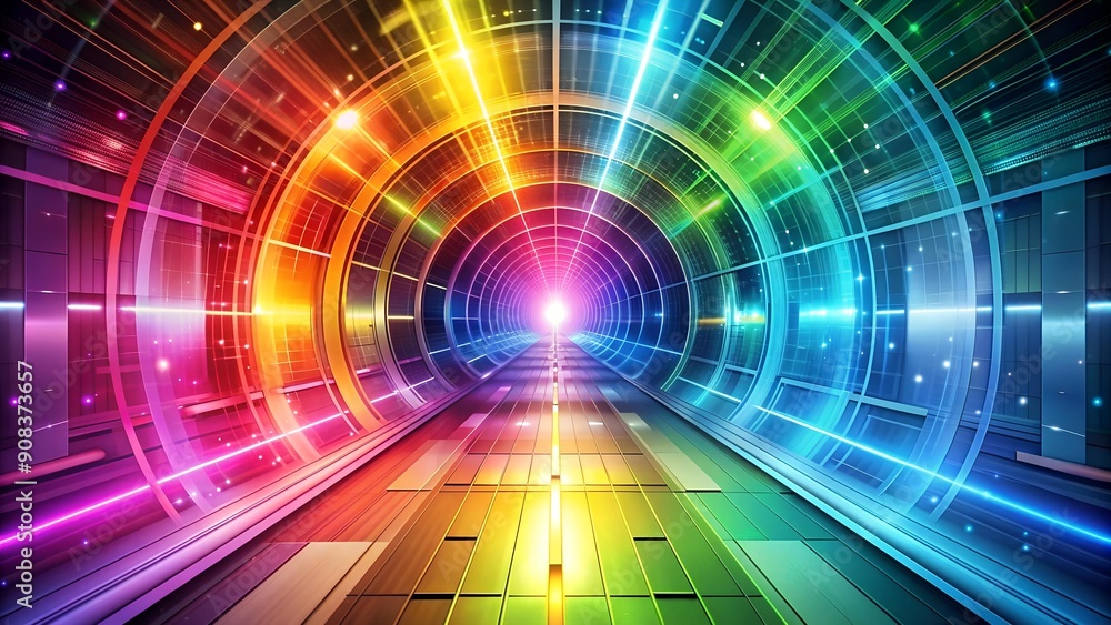 Poster temporal spectrum: a rainbow of time and technology, blending and shifting ai generated