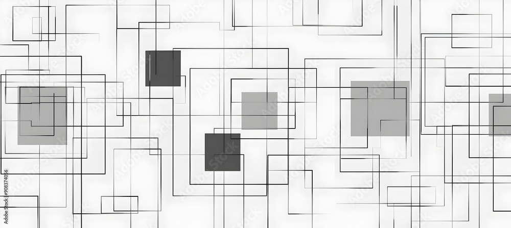 Poster vector seamless pattern with thin lines and squares, geometric background for design. black and whit