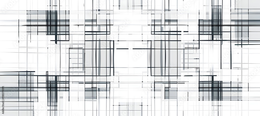 Poster vector seamless pattern with thin lines and squares, geometric background for design. black and whit