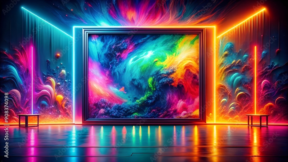 Poster neon glow of the digital canvas generative ai