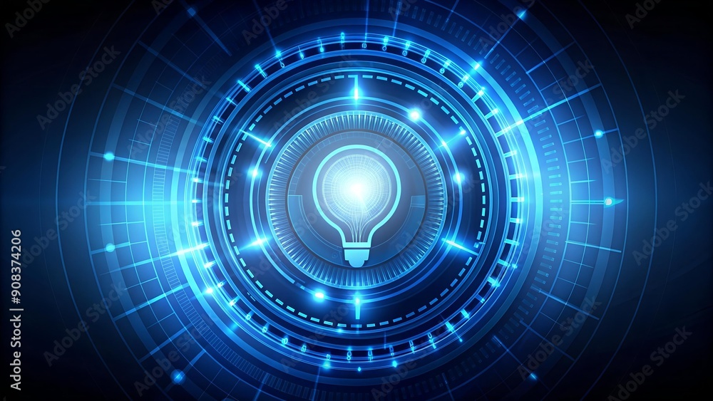 Aufkleber digital luminescence: a futuristic lamp logo with flowing arrows and hud elements ai generated