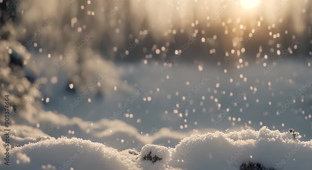 Poster design a snowfall animation with particles gently falling and accumulating