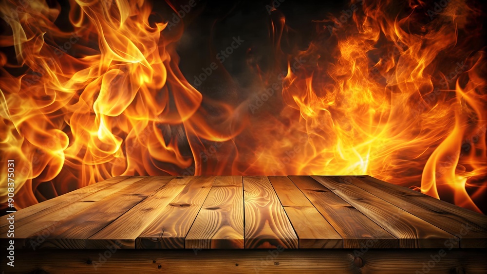 Poster inferno's reflection: a table mirroring the fury of the flames generative ai