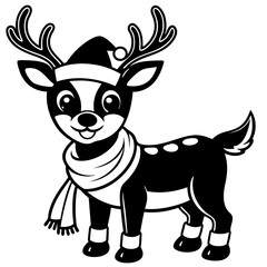 christmas reindeer with red nose, reindeer vector illustration, animal vector art, reindeer silhouette, pet vector icon, eps, Deer cartoon
