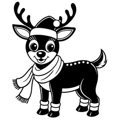 christmas reindeer with red nose, reindeer vector illustration, animal vector art, reindeer silhouette, pet vector icon, eps, Deer cartoon