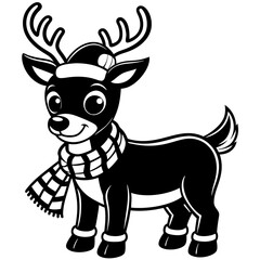christmas reindeer with red nose, reindeer vector illustration, animal vector art, reindeer silhouette, pet vector icon, eps, Deer cartoon