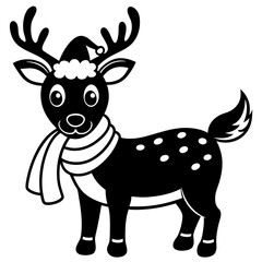 christmas reindeer with red nose, reindeer vector illustration, animal vector art, reindeer silhouette, pet vector icon, eps, Deer cartoon
