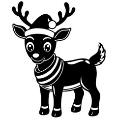 christmas reindeer with red nose, reindeer vector illustration, animal vector art, reindeer silhouette, pet vector icon, eps, Deer cartoon