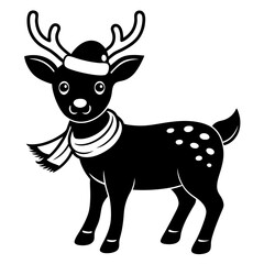 christmas reindeer with red nose, reindeer vector illustration, animal vector art, reindeer silhouette, pet vector icon, eps, Deer cartoon