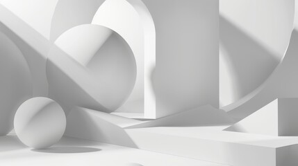 Abstract white geometric shapes with light and shadow.