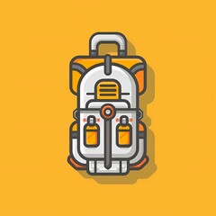 Fototapeta premium Stylish white and orange backpack icon on a vibrant yellow background.
