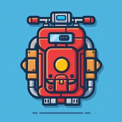 Naklejka premium Colorful retro-style jetpack illustration on a bright blue background.
