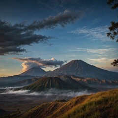 photo of a very beautiful view of a mountain with beautiful clouds 