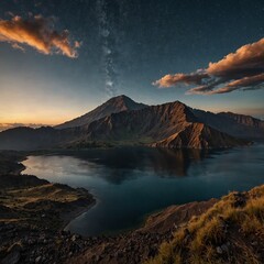photo of a very beautiful view of a mountain with beautiful clouds 