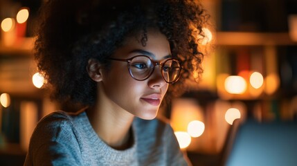 Engaged college student participating in virtual lecture series on laptop screen