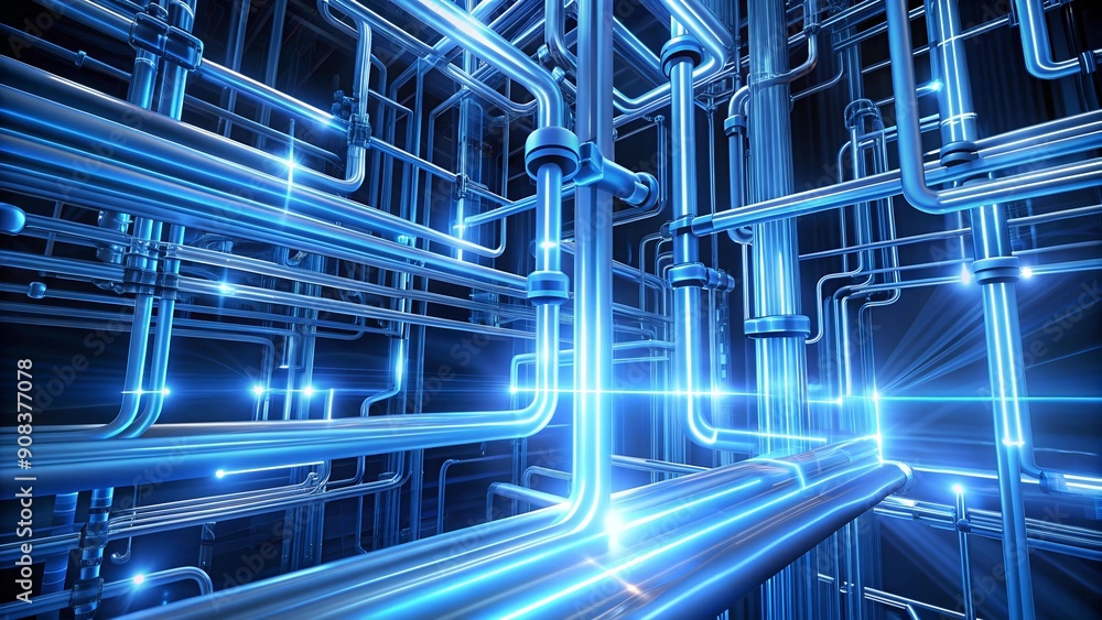 Poster digital river of light: a symphony of blue data streams ai generated