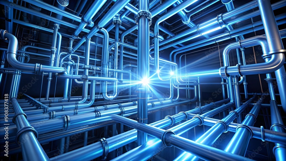 Poster digital river of light: a symphony of blue data streams generative ai