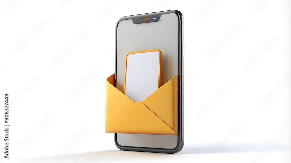 Poster 3d phone with open letter in envelope and exclamation mark: urgent reminder ai generated