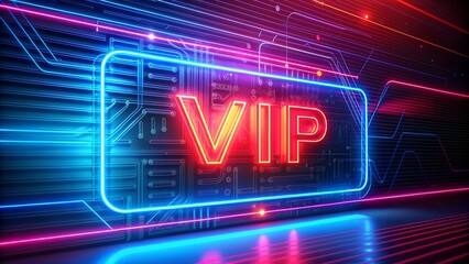 Neon Red VIP: Futuristic Digital Display with Blue and Pink Glowing Lines  AI Generated