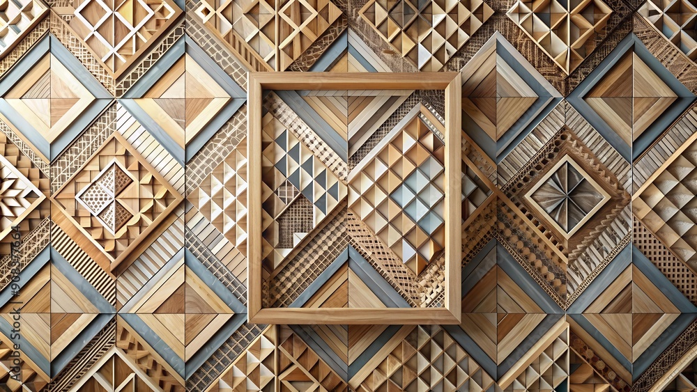 Poster geometric patterns and wooden frames: a modern boho fusion ai generated