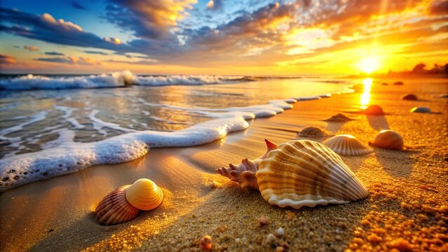 Sun-Kissed Shells and Sparkling Sand: A Coastal Tapestry of Warmth and Tranquility generative AI