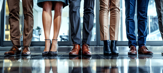 Diverse business people waiting for job interview, focusing on feet