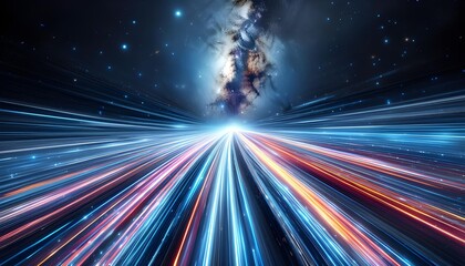 Obraz premium Speed Of Light Journey Through The Milky Way's Starry Galaxy, Generative AI