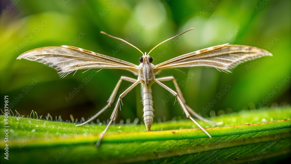 Poster a glimpse into the unknown: a plume moth explored through macro lens ai generated