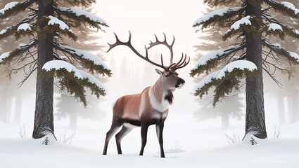 Obraz premium Magnificent Caribou in Natural Landscape, High Resolution 8K Wallpaper