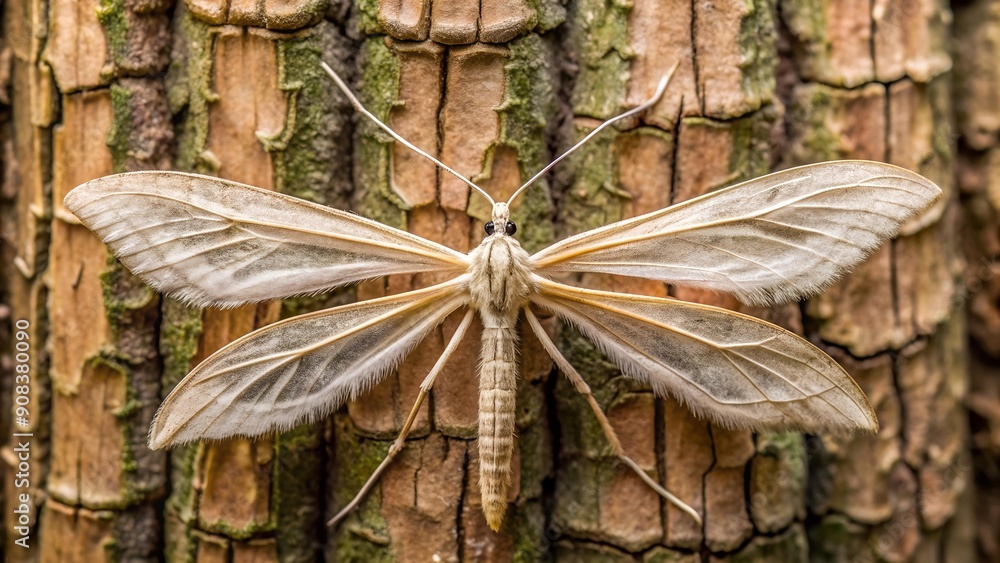 Aufkleber a tapestry of texture: a plume moth's wings blending into the patterns of a bark generative ai
