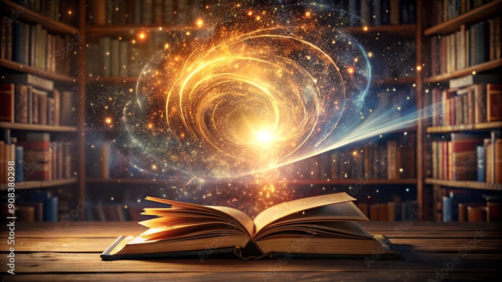 Poster a symphony of luminescence: unveiling the secrets of the enchanted library ai generated