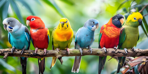 Parrots on a branch in a jungle
