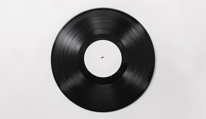 Minimalist white background with vinyl record in flat lay