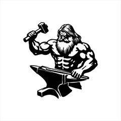 blacksmith hammering illustration silhouette logo