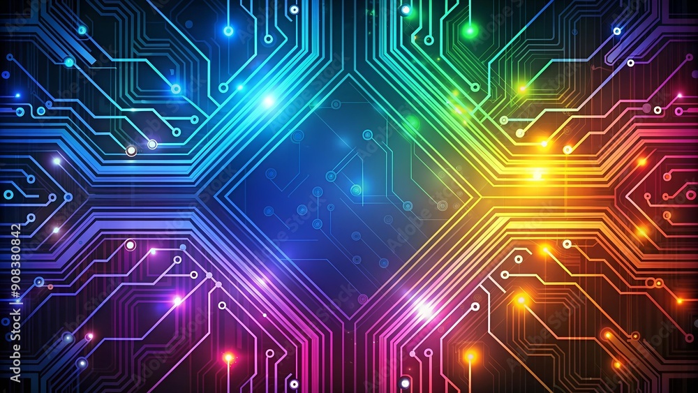 Poster abstract circuitry in vibrant hues: a digital tapestry of innovation generative ai