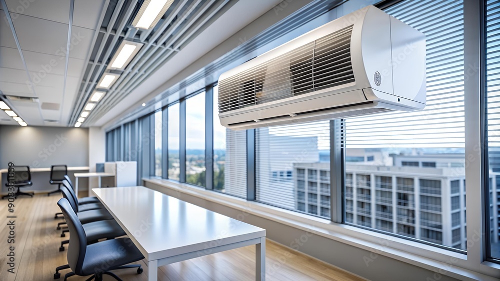 Aufkleber modern air conditioning unit installation in a sleek office setting generative ai