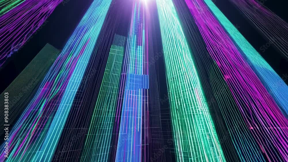 Aufkleber vivid neon lines creating futuristic textures on a digital canvas with a deep blue and pink gradient