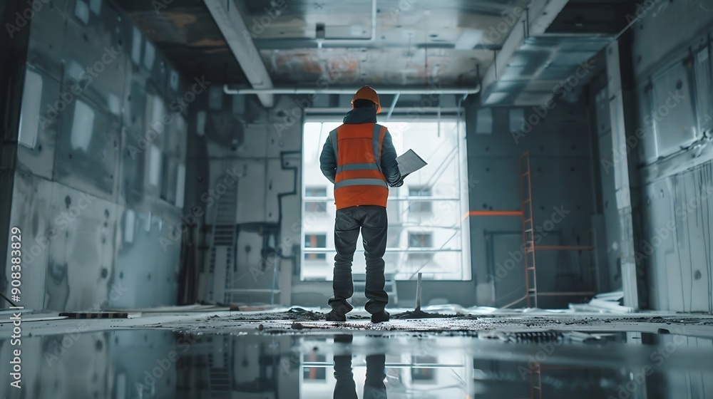 Poster Builder inspection consultancy Inspector checking material and structure in construction : Generative AI