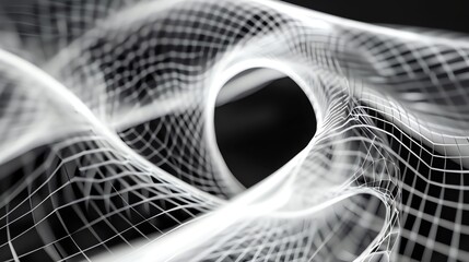 An abstract white grid pattern with a black background.