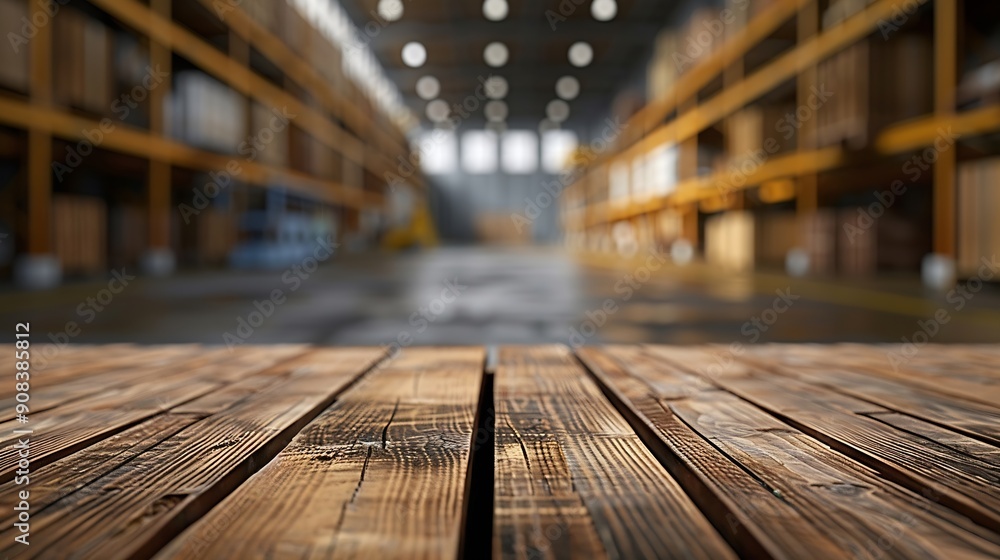 Leinwandbilder the empty wooden table top with blur background of warehouse storage exuberant image : generative ai