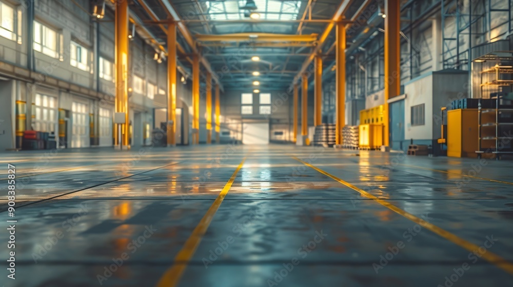 Poster large factory workshop space building : generative ai