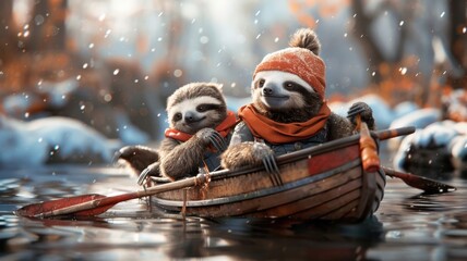 Humorous depiction of sloths in mismatched clothing attempting limbo.