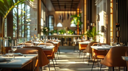 Fototapeta premium Modern new luxury restaurant interior : Generative AI