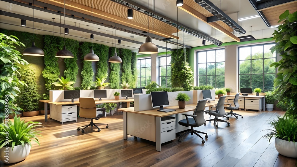 Poster the biophilic hub: an open plan office blending nature and ai for well-being generative ai