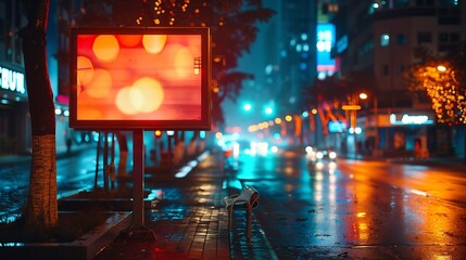 Obraz premium Billboard advertising mockup street and night background : Generative AI