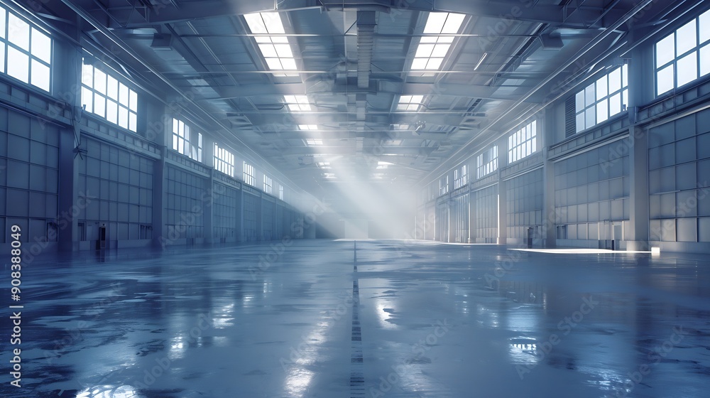 Poster large bright and empty warehouse : generative ai